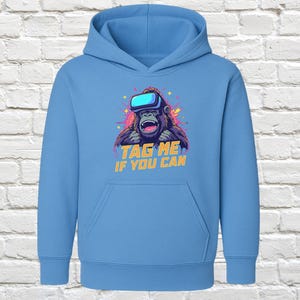 Funny Monkey Hoodie, VR Headset Design, Tag Me If You Can, Cool Christmas Gift, Trending Graphic Sweatshirt, Geeky Blue Hoodie