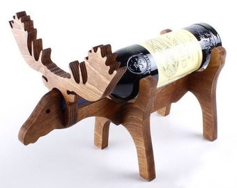 Wooden Moose Wine Bottle Holder - Laser Cut Bottle Stand Digital Files DXF - Deer bottle holder laser cut wine holder art