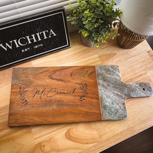 Acacia Wood and Marble Serving Tray