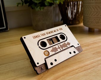 Personalized Wooden Cassette Tape, Engraved Spotify Code, Custom Love Song
