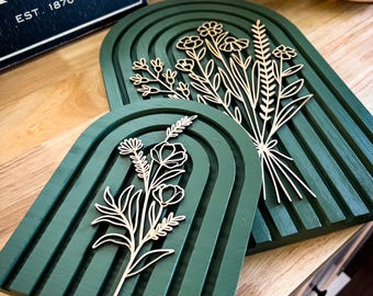 Set bohohouten bogen – Geschilderd plankdecor met lasergesneden bloem