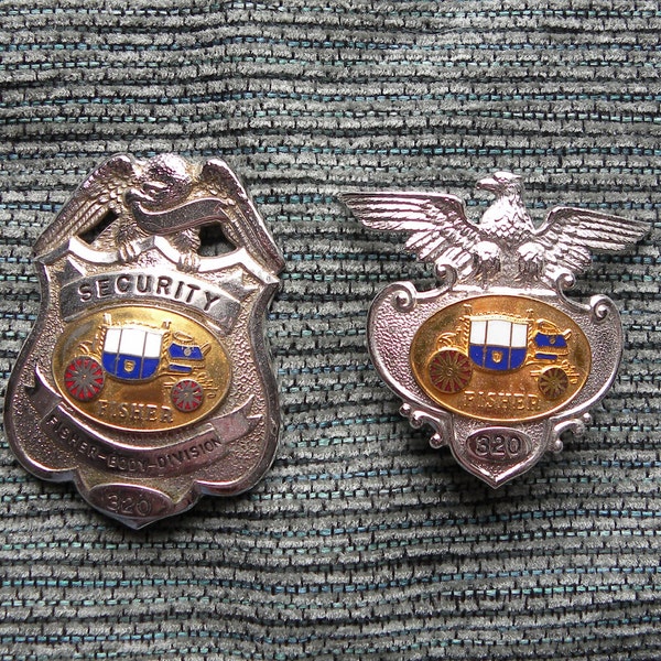 Vintage Obsolete General Motors, GM, Fisher Body Security Badges, Matching Chest & Hat #320