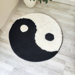 Fluffy Yin Yang Rug, Tufted Yin Yang Rug, Black White Rug, Housewarming Gift, Bath Rug, Aesthetic Rug for Bedroom, Dorm Rug, Cute Rug