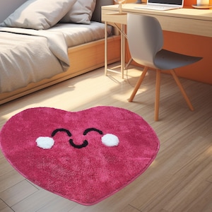 Tufted Pink Heart Rug: Acrylic Washable Bath Mat