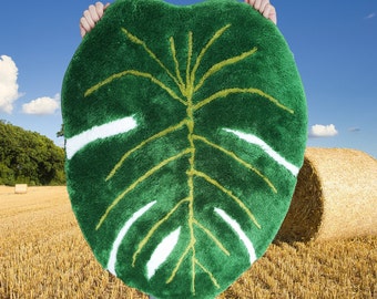 Monstera Leaf Rug, Green Rug, Monstera Home Decor, Fluffy Tufted Rug, Bath Rug, Moss Rug, Bedroom Rug, Housewarming Gift, Plant Rug