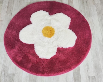 Fluffy Flower Rug, Daisy Rug, Pink Flower Rug, Bath Rug, Bedroom Rug, Gift for Her, Housewarming Gift, Cute Rug, Flower Home Decor, Dorm Rug