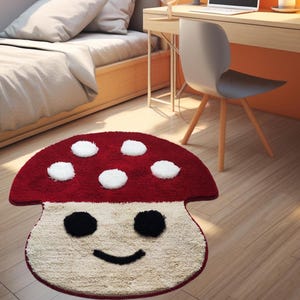 Red Mushroom Rug, Hand Tufted Acrylic Kids Room Rug