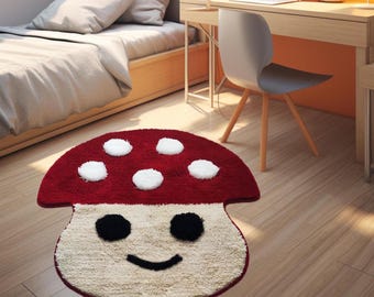 Red Mushroom Rug, Hand Tufted Acrylic Kids Room Rug
