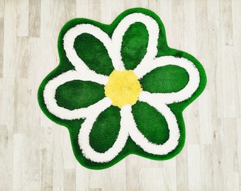 Fluffy Flower Rug, Green Rug, Flower Home Decor, Housewarming Gift, Bedroom Rug, Handmade Rug, Bath Rug, Pink Rug, Home Gift, Dorm Rug