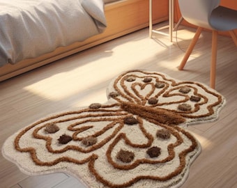 Butterfly Rug, Tufted Butterfly Rug, Cute Rug, Bath Rug, Gift for Her, Dorm Rug, Home Gift, Bedroom Rug, Washable Rug, Handmade Rug