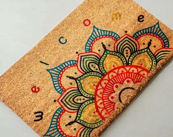 Mandala Coir Doormat, Natural Fiber Welcome Mat, Housewarming Gift