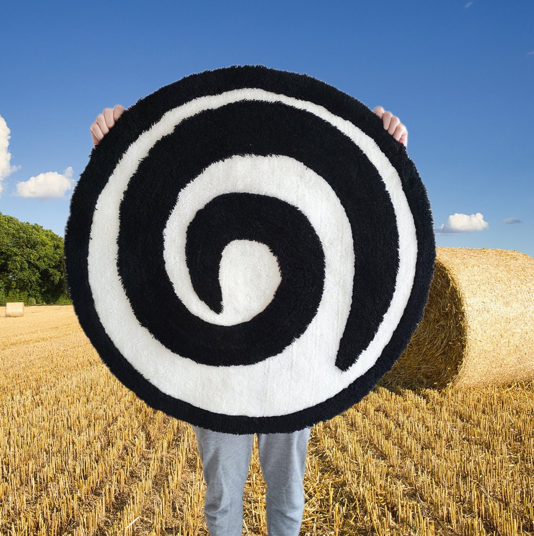 文房具・ステーショナリー idang club milkyheart circle rug Tufted Lollipop Rug: Acrylic Black and White Swirl Rug - Etsy