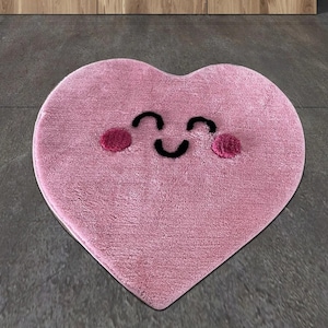 Tufted Heart Rug, Smiley Rug, Pink Rug, Bedroom Rug, Gift for Her, Bath rug, Washable Rug, Kids room Rug, Cute Rug, Home Decor, Dorm Rug