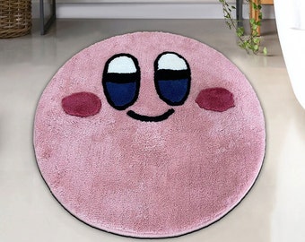 Tapis capitonné Kirby, tapis fait main, tapis rose, cadeau pour elle, tapis de chambre d'enfant, tapis mignon, tapis de salle de jeux, cadeau de pendaison de crémaillère, tapis lavable, tapis de chambre à coucher