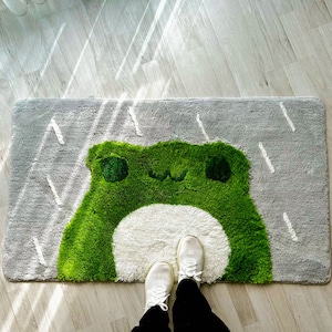 Kawaii Frog Rug, Cute Frog Decor, Green Rug, Funky Rug, Housewarming Gift, Bedroom Rug, Bath Rug, Home Decor, Living room Rug, Dorm Rug