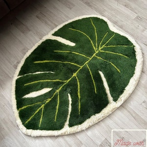 Monstera Leaf Rug, Green Fluffy Rug, Monstera Home Decor, Bedroom Rug, Bath Rug, Housewarming Gift, Leaf Rug, Plant Decor, Aesthetic Rug