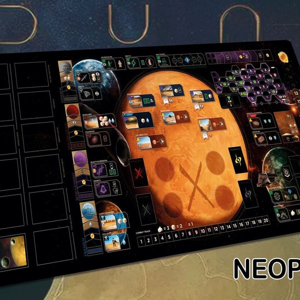 Dune Imperium Playmat (ENGLISH Version): Base + Rise of IX & Immortality (with Reclaimed Forces SLOT) - Premium Quality Neoprene Playmat