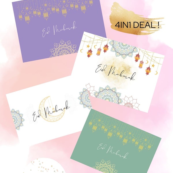 Printable Eid Greeting Cards, Printable Eid Card Bundle, Printable Greeting Card For Eid, Printable Ramadan Card, Minimalist Eid Card,