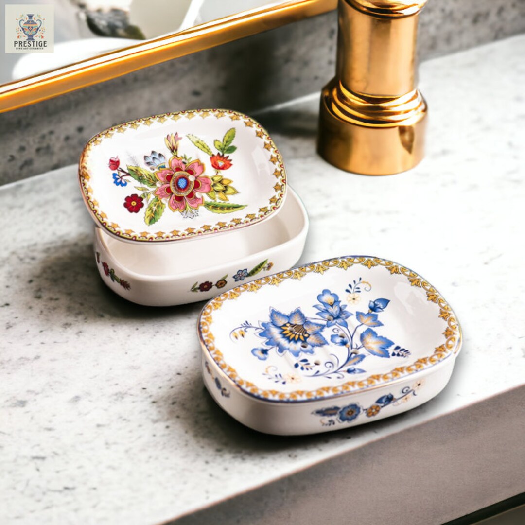 Floral Art Soap Dish,double Layered,luxurious Soap Holder,self Draining ...