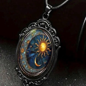Gothic moon sun glass pendant necklace