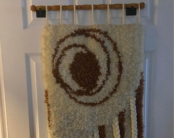 Vintage 70's MCM Woven Latch Hook Wall Art