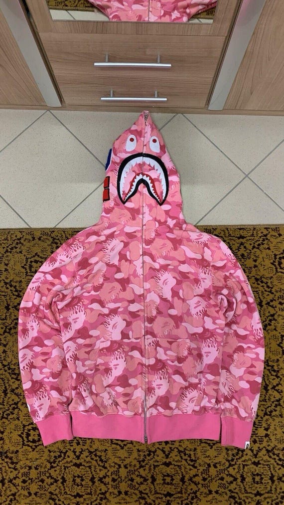A Bathing Ape Zip up Sweatshirt Hoodie Pink Camouflage Size L BAPE ABC Shark Etsy