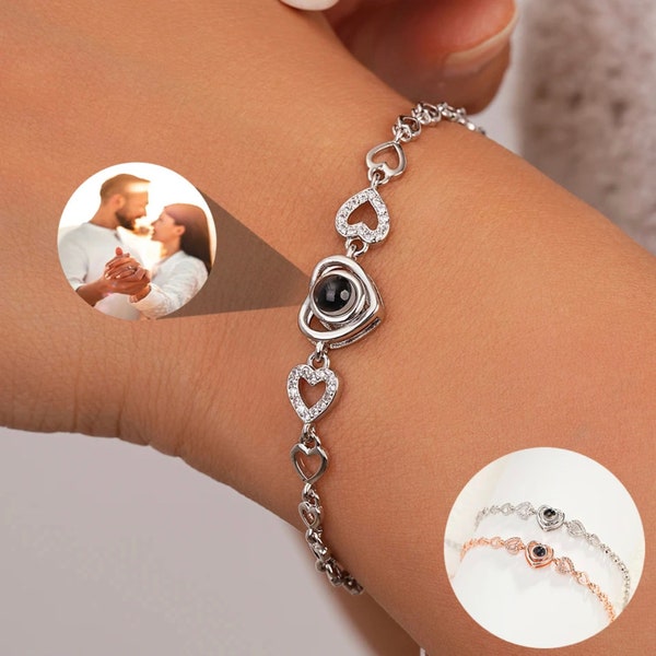 Personalized Projection Photo Bracelet-Heart Pendant Bracelet-Projection -Memorial Photo Bracelet-Photo Jewellery Gift for her