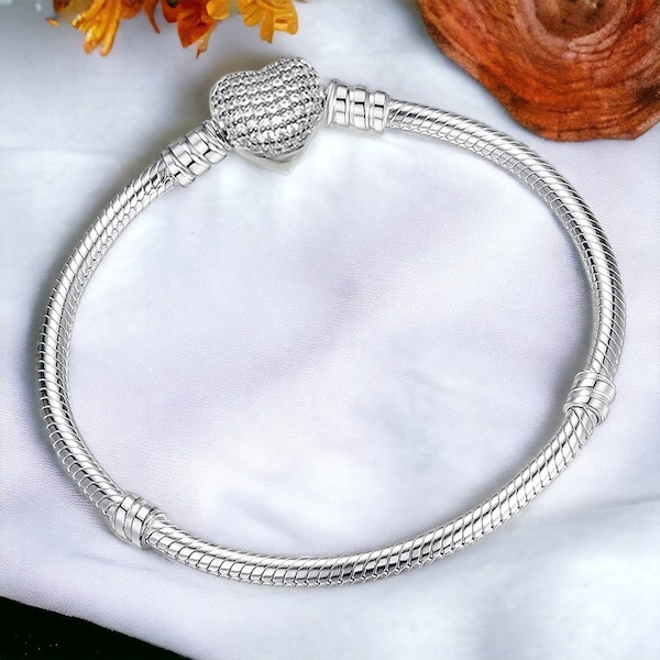 925 Sterling Silber Herz Bettelarmband, Pandora Style Original Charm mit Liebesverschluss, Bettelarmband/Muttertagsgeschenk