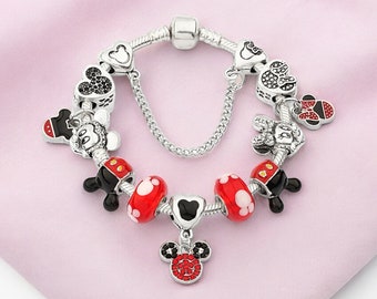 Charm-Armband im Disney-Pandora-Stil. Charm-Armband aus 925er-Sterlingsilber, Original-Charm-Geschenk im Pandora-Stil für Sie