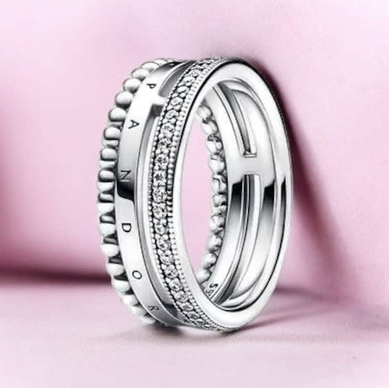 2024 NUOVE selezioni di anelli in argento sterling stile Pandora. Anello in argento di lusso alla moda per lei/regalo di compleanno/regalo di anniversario/ 7