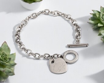 Love Heart Tiffany Style armband, ketting hart hanger armband, titanium staal, cadeau voor haar