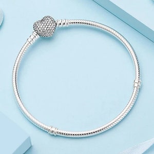 925 Sterling Silber Herz Bettelarmband, Pandora Style Original Charm mit Liebesverschluss, Bettelarmband/Muttertagsgeschenk Bild 2