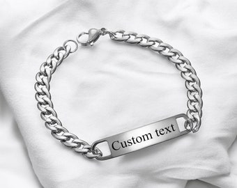 Personalisiertes Graviertes Edelstahl-Armband für Männer und Frauen / Individuelles Logo-Geschenk für Sie / Geschenk für Ihn