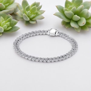 Pandora Style Timeless Pavé Chain Silver Bracelet/Real 925 sterling silver Bracelet/Gift for her