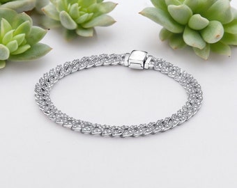 Zeitloses Pavé-Ketten-Silberarmband im Pandora-Stil/Armband aus echtem 925er Sterlingsilber/Geschenk für Sie