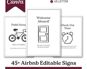 Airbnb 45 welkomstborden Canva-sjablonen Bewerkbare duurzame huisregels Wifi Gastinformatie Afdrukbaar kortetermijnverhuur VRBO