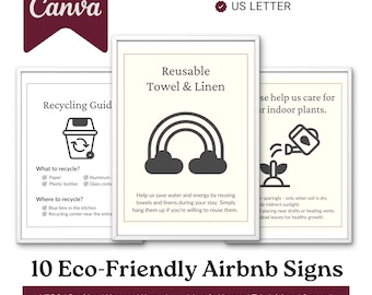 10 milieuvriendelijke borden van Airbnb Canva-sjablonen Bewerkbaar welkomstbord Duurzame huisregels Wifi Gastinformatie Afdrukbaar kortetermijnverhuur VRBO