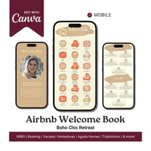 Airbnb Digital Welcome Book Boho Chic Retreat Mobile Interactive VRBO Booking Vacasa HomeAway Agoda Homes TripAdvisor QR Code for Guest