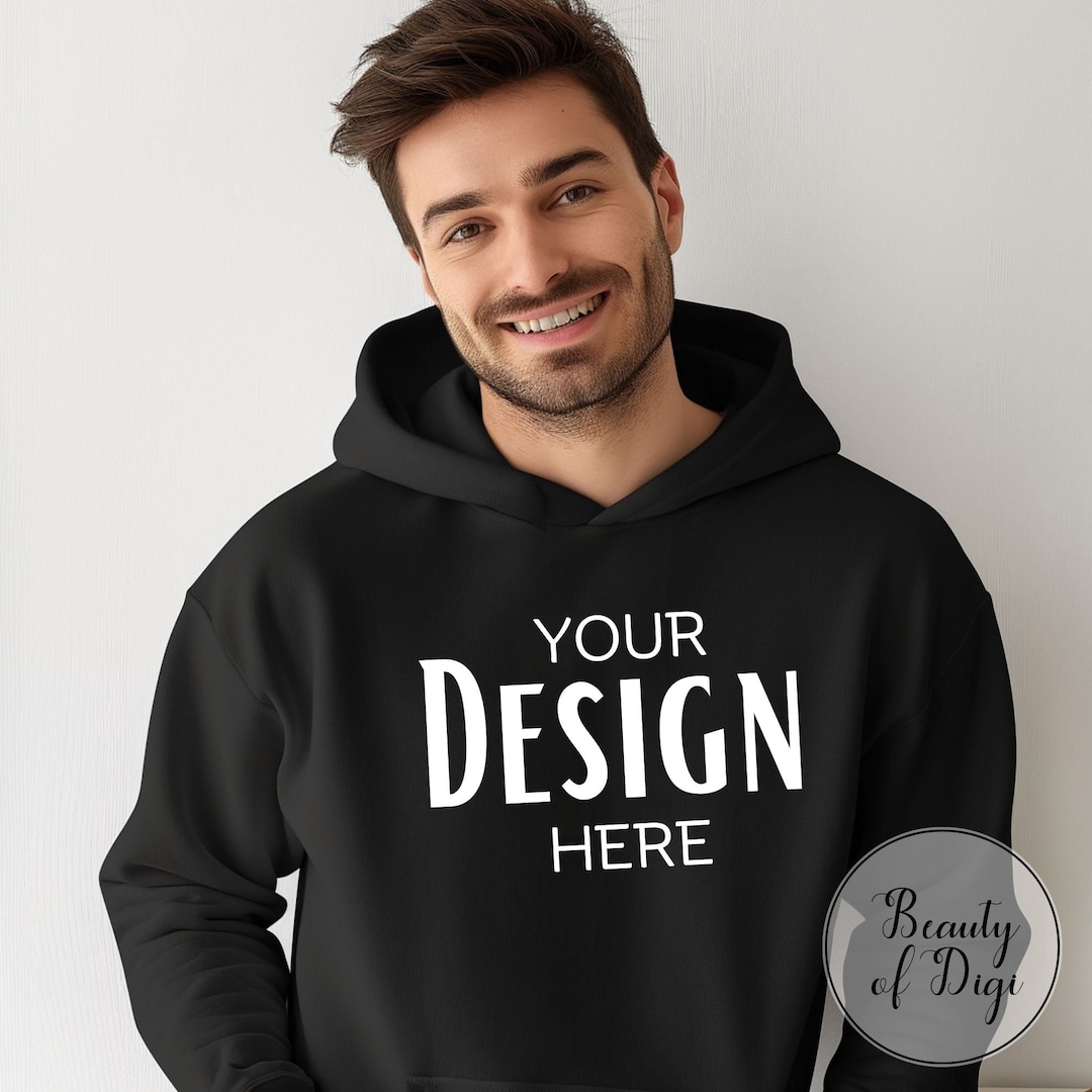 Black Gildan 18500 Hoodie Mockup, Men Black Color Hoodie, Black is Not — free download