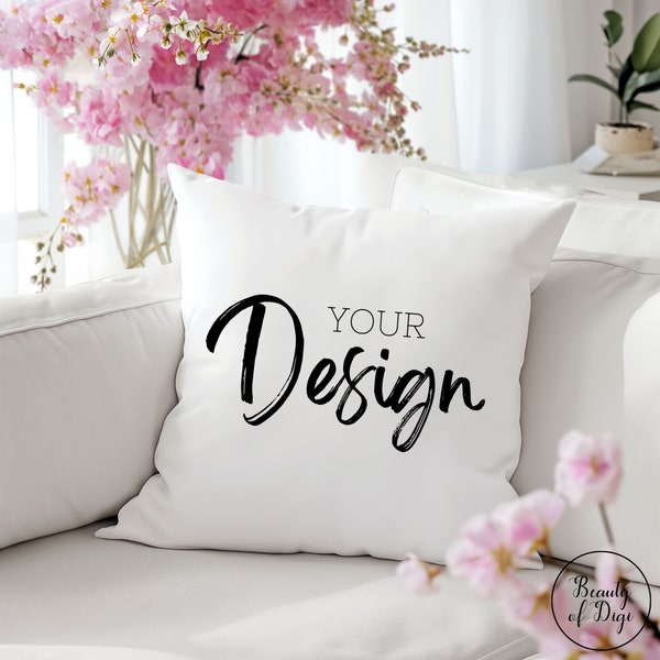 White Pillow Mockup, White Square Cushion Mockup, Gift Mockup, Modern Indoor Mockup, White Pillow Case Mockup, Gentle Feminine Style Mock