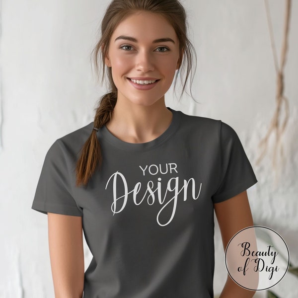 Dark Grey Bella Canvas 3001 T-shirt Mockup, Women Dark Grey Color T-shirt, Women Healthy Lifestyle, Comfortable in any Occasion