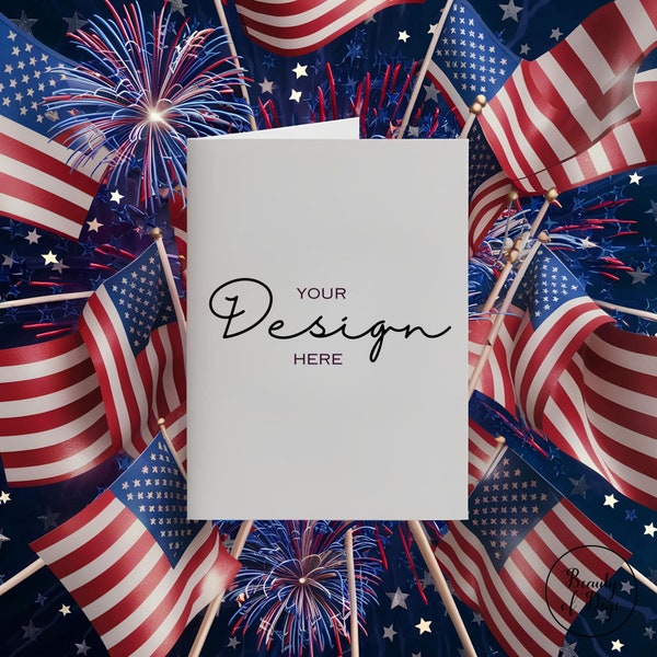 4th of July 5x7 Card Mockup, Festive Backdrop, Invite Card Mock, Festive Greeting 5x7 Card Mockup, Flat Lay Mockup, Blank Template, Jpg File