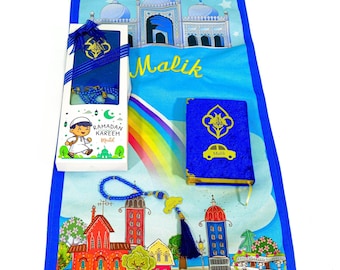 Personalized Kids Prayer Rug Set, Custom Prayer Mat Quran Tasbih Set, Quran Graduation Gift, Ameen Celebration, Eid Ramadan Gift Kids
