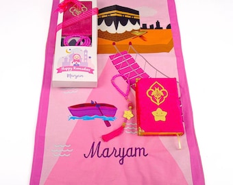 Personalized Kids Prayer Rug Set, Custom Prayer Mat Quran Tasbih Set, Quran Graduation Gift, Ameen Celebration, Eid Ramadan Gift Kids