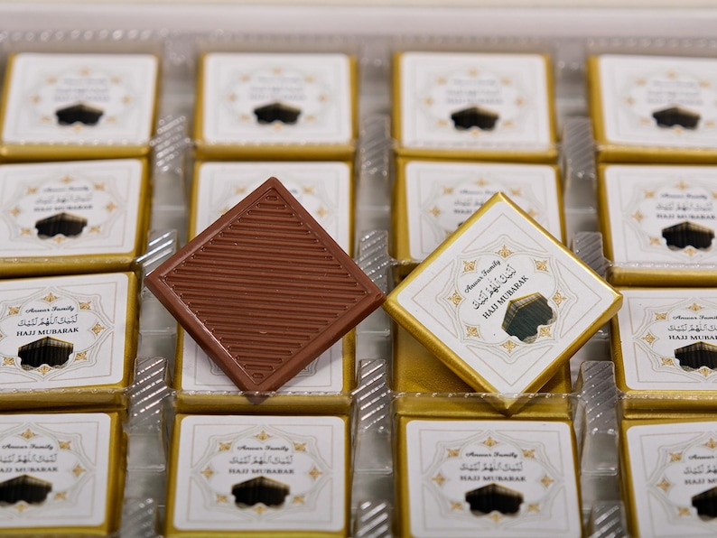 Hajj Mubarak, Eid al Adha Chocolate Favors, Eid Mubarak, Eid Chocolate Favors for Guests, Umrah Mubarak, Halal Chocolate, Hajj Favors Gifts