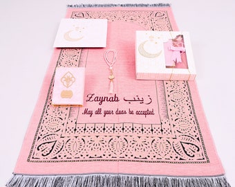 Ensemble cadeau islamique Coran Tasbeeh, tapis de prière personnalisé, Ramadan Eid, anniversaire de mariage, fête des pères, Saint-Valentin, cadeaux