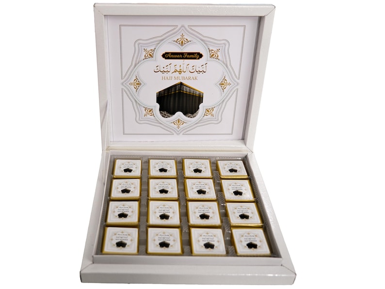 Hajj Mubarak, Eid al Adha Chocolate Favors, Eid Mubarak, Eid Chocolate Favors for Guests, Umrah Mubarak, Halal Chocolate, Hajj Favors Gifts