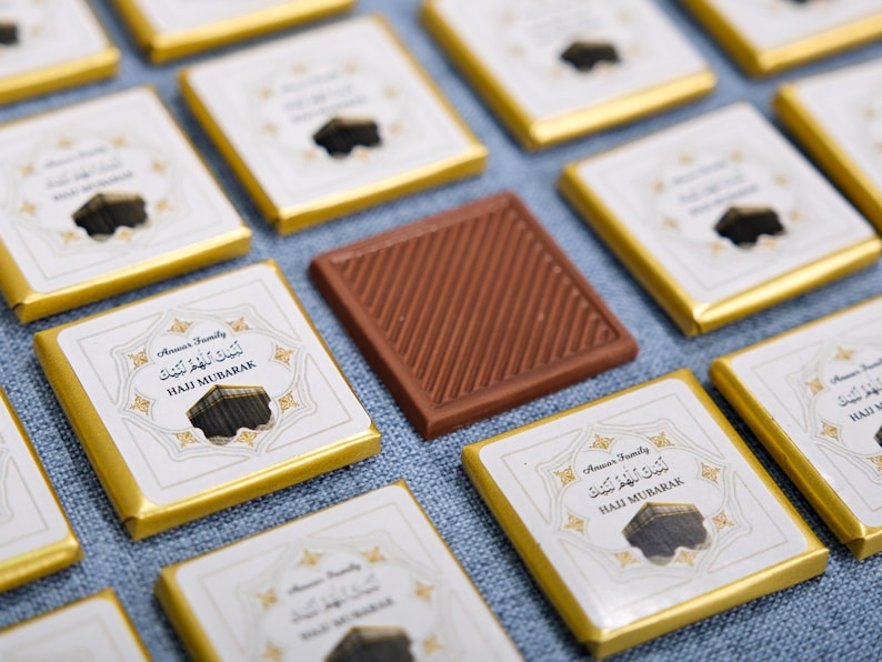 Hajj Mubarak, Eid al Adha Chocolate Favors, Eid Mubarak, Eid Chocolate Favors for Guests, Umrah Mubarak, Halal Chocolate, Hajj Favors Gifts