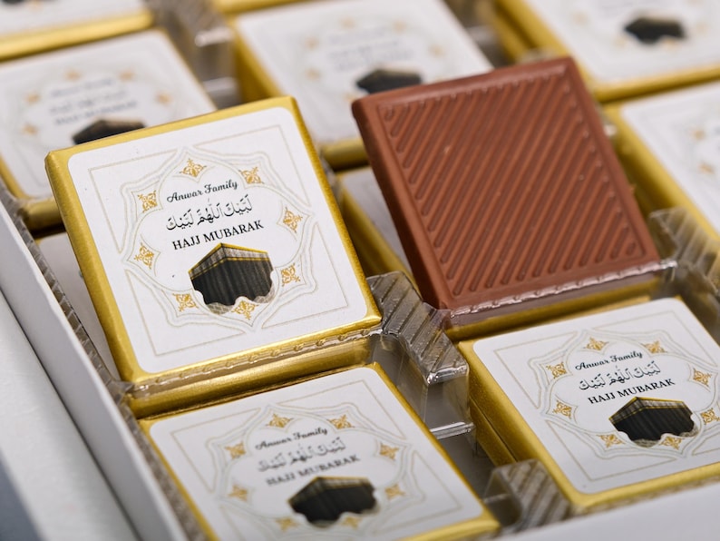 Hajj Mubarak, Eid al Adha Chocolate Favors, Eid Mubarak, Eid Chocolate Favors for Guests, Umrah Mubarak, Halal Chocolate, Hajj Favors Gifts