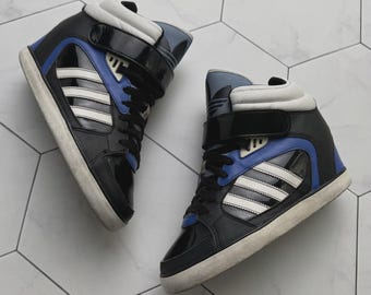 Vintage Adidas High Top Sneakers Black Blue Patent Y2K Retro Trainers